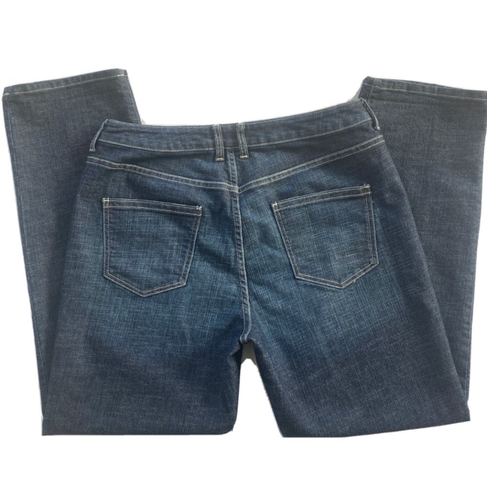 Chico's Platinum Women's Large Straight Leg Mid Rise Stretch Blue Jeans